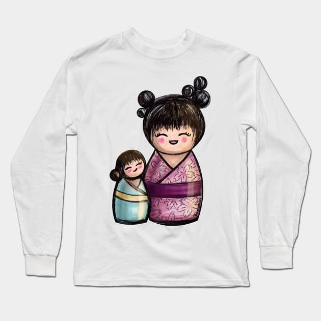 Kokeshis Mother and daughter Long Sleeve T-Shirt by Pendientera